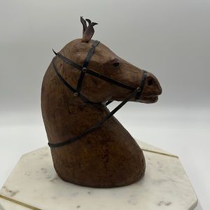 Vintage Leather Horse Bust Equestrian Statue